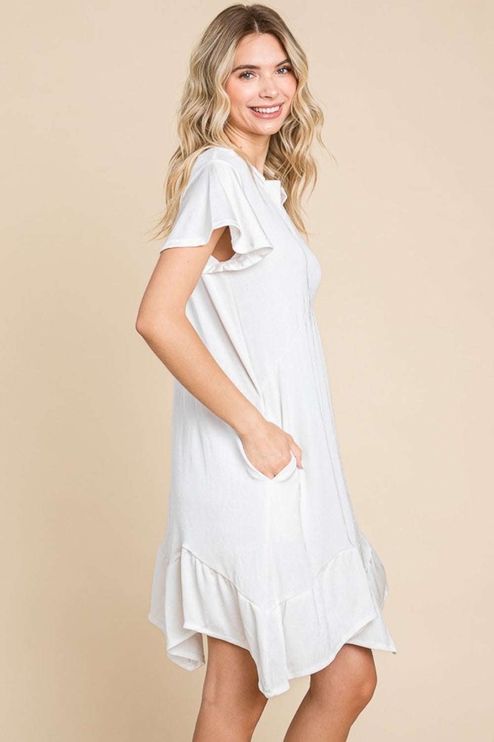 Culture Code Full Size Short Sleeve Ruffled Asymmetric Hem Dress