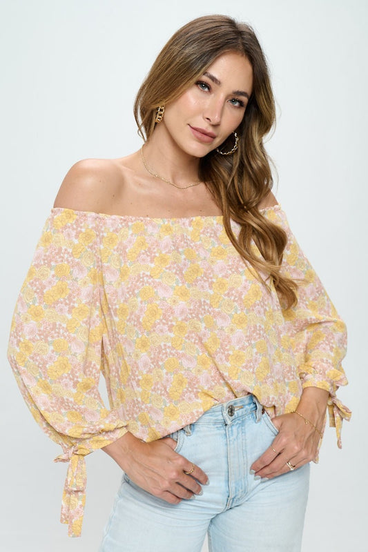 RENEE C Floral Off-Shoulder Long Sleeve Blouse