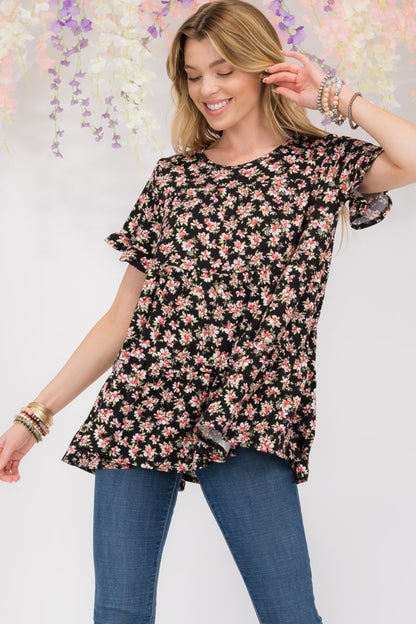 Celeste Full Size Floral Ruffled Short Sleeve Blouse