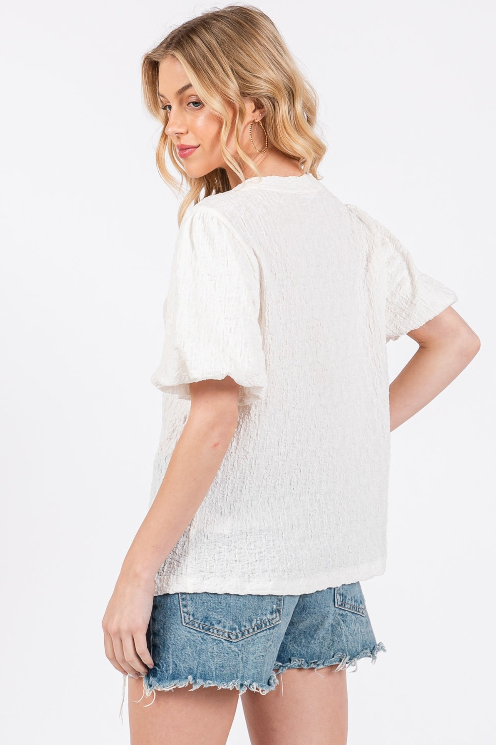 Ces Femme Textured Puff Sleeve Top