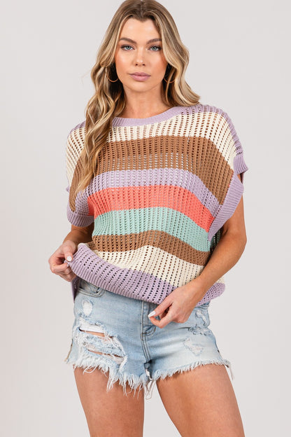 SAGE + FIG Color Block Striped Crochet Sweater