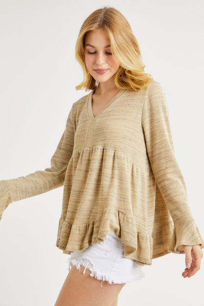 Hailey & Co V-Neck Flounce Sleeve Knit Top