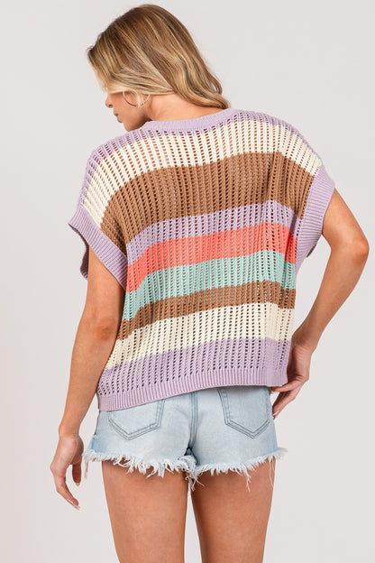 SAGE + FIG Color Block Striped Crochet Sweater