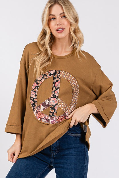 SAGE + FIG Floral Peace Patch Round Neck Top