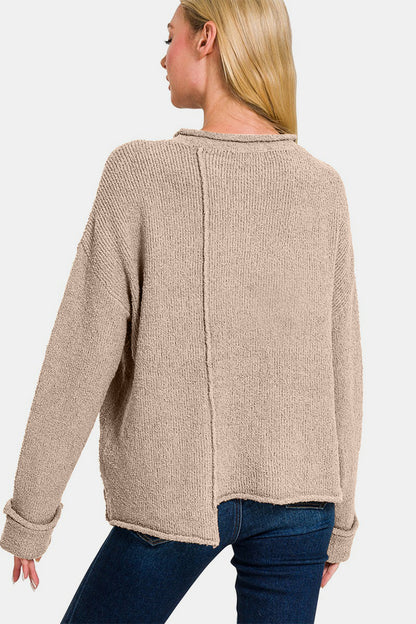 Zenana Asymmetric Hem Drop Shoulder Sweater