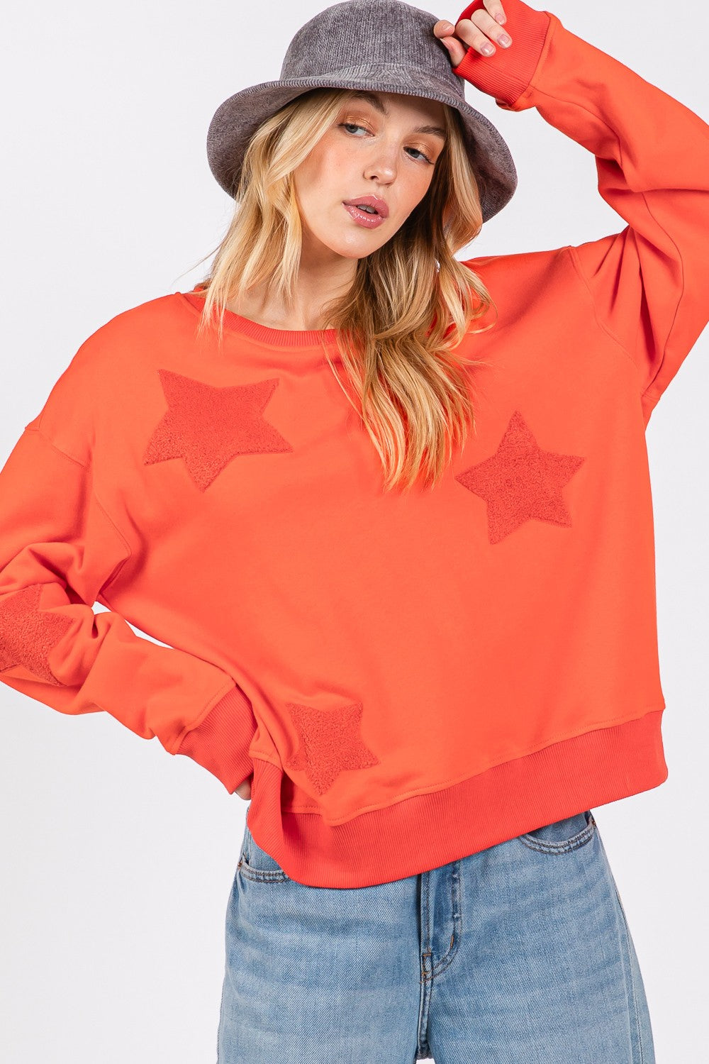 SAGE + FIG Star Patch Long Sleeve Sweatshirt