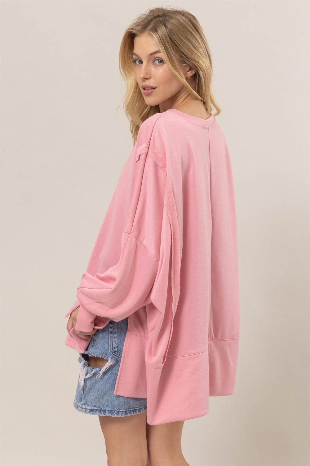 HYFVE French Terry Long Sleeve High-Low Slit Sweatshirt