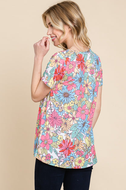 BOMBOM Floral Short Sleeve T-Shirt