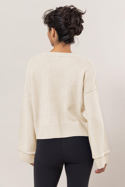 HYFVE Round Neck Dropped Shoulder Ribbed Sweater