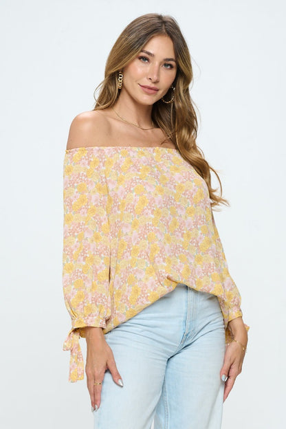 RENEE C Floral Off-Shoulder Long Sleeve Blouse