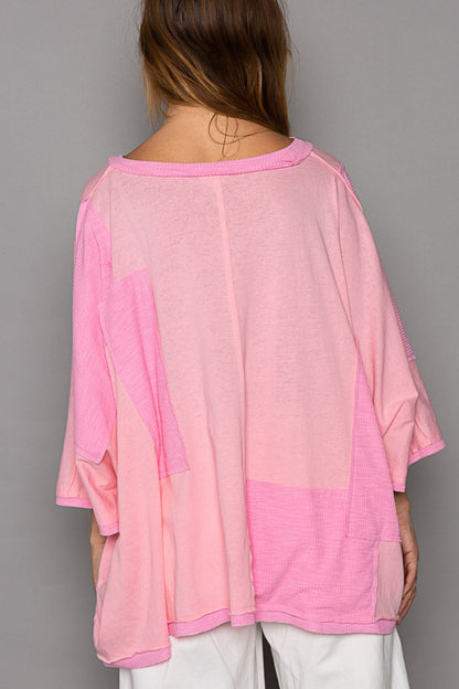 POL Frayed Edge Patchwork Oversized T-Shirt