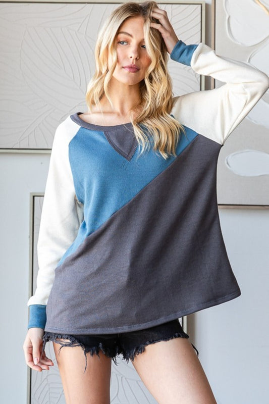 HOPELY Color Block Long Sleeve T-Shirt