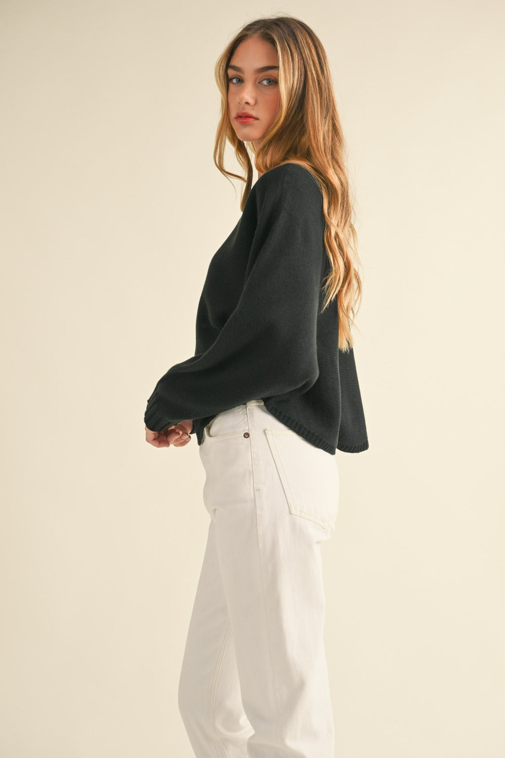 Mable Round Neck Dolman Sleeve Cropped Sweater