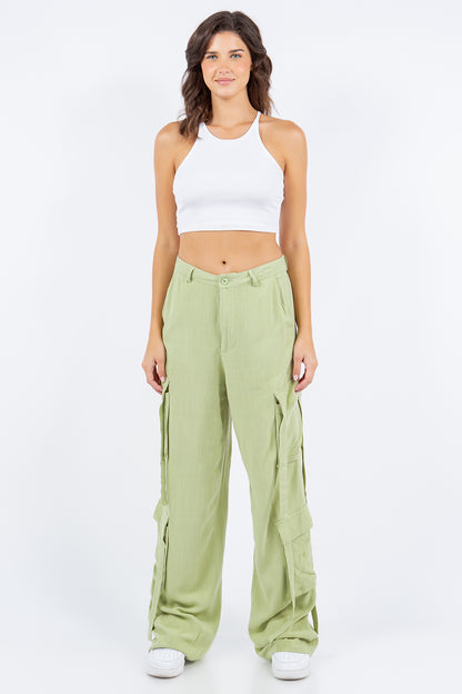 American Bazi Linen Wide Leg Cargo Pants