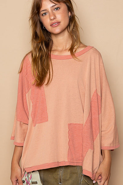 POL Frayed Edge Patchwork Oversized T-Shirt