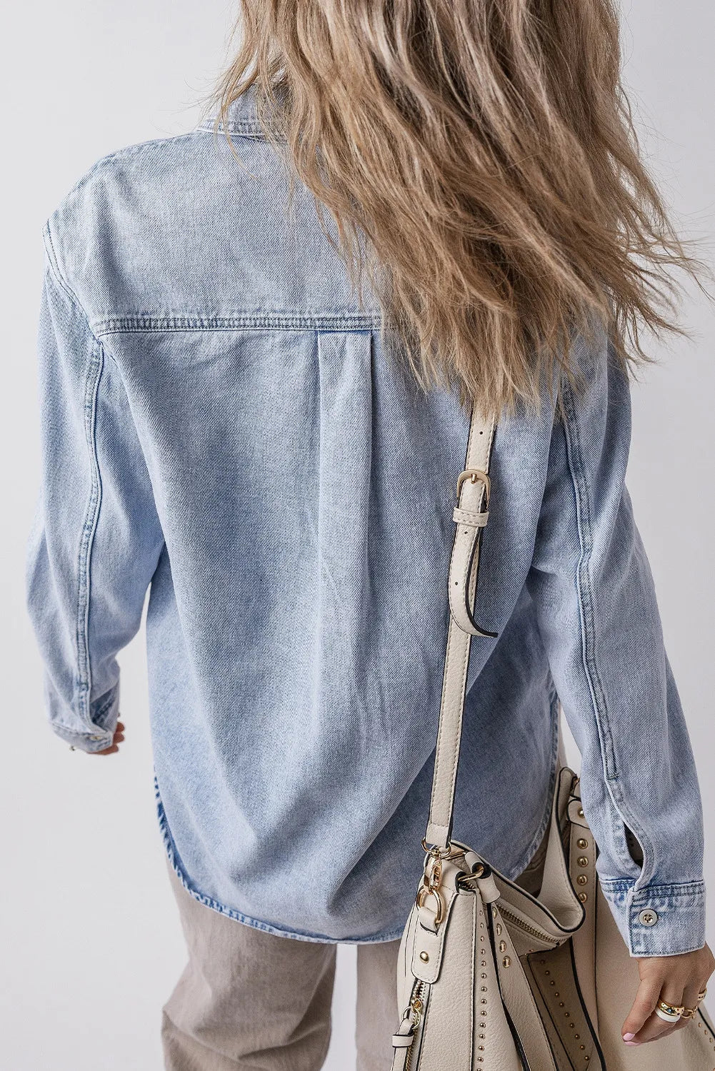 Pocketed Collared Neck Denim Top