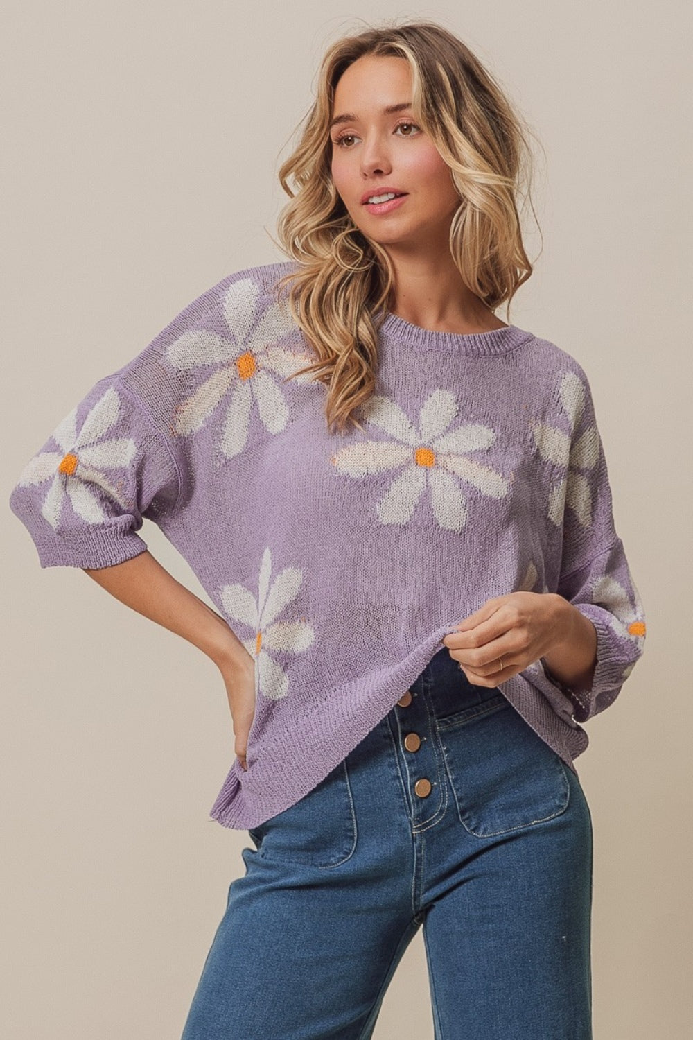 BiBi Floral Pattern Slit Sweater