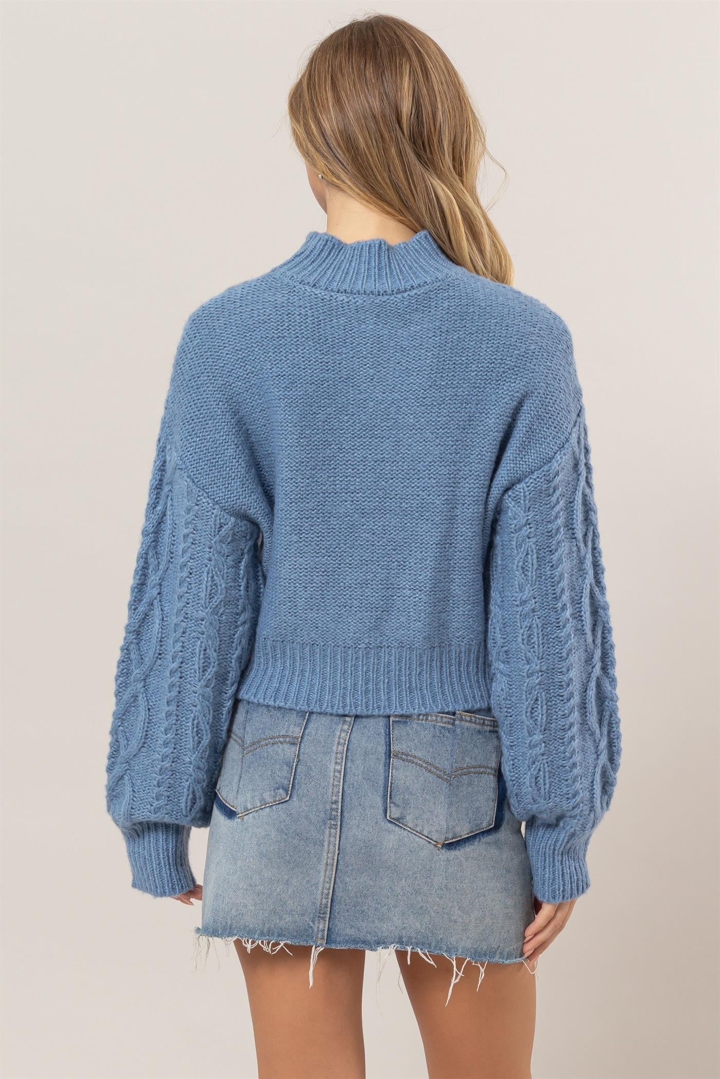 HYFVE Cable-Knit Mock Neck Dropped Shoulder Sweater