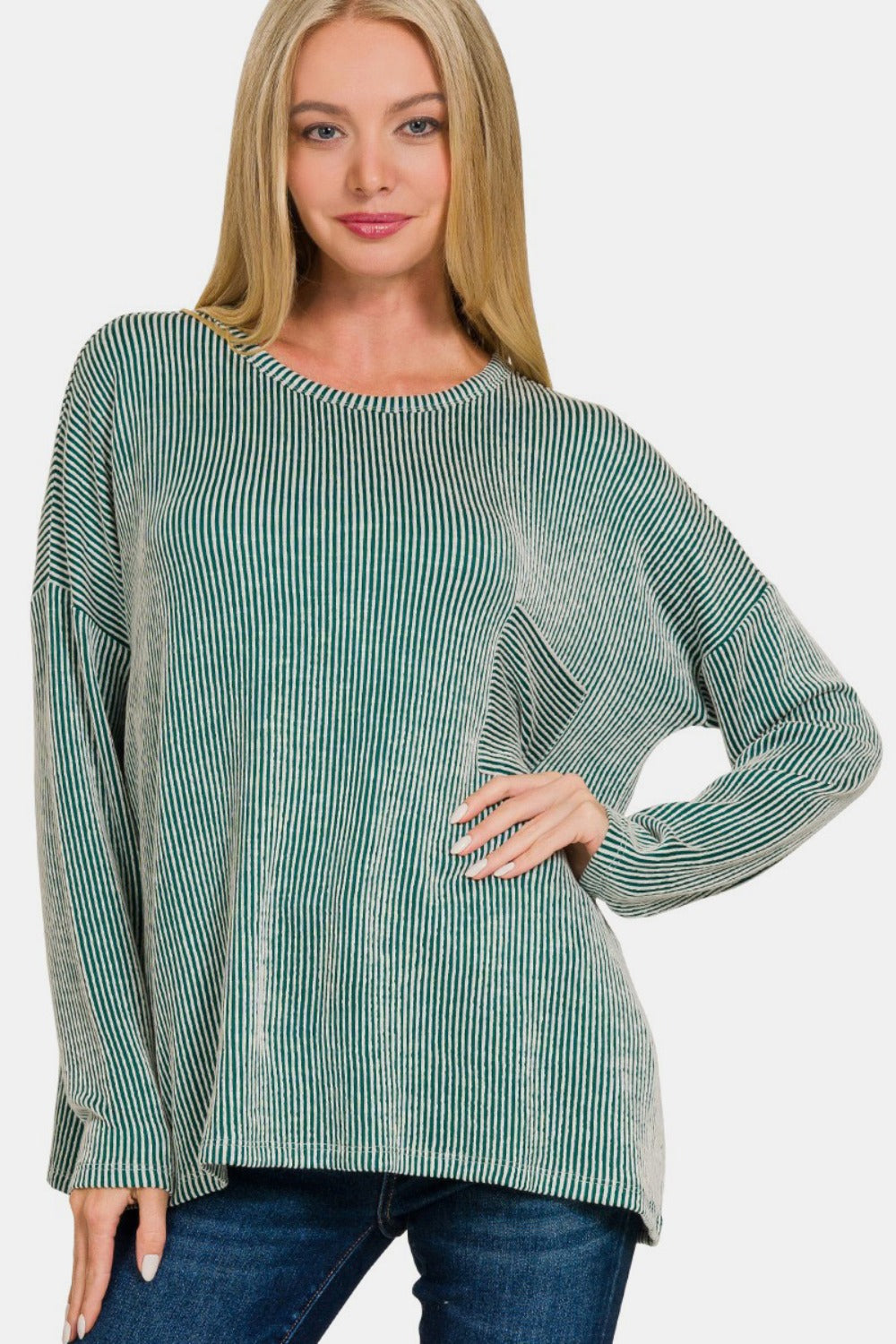 Zenana Ribbed Striped Long Sleeve T-Shirt