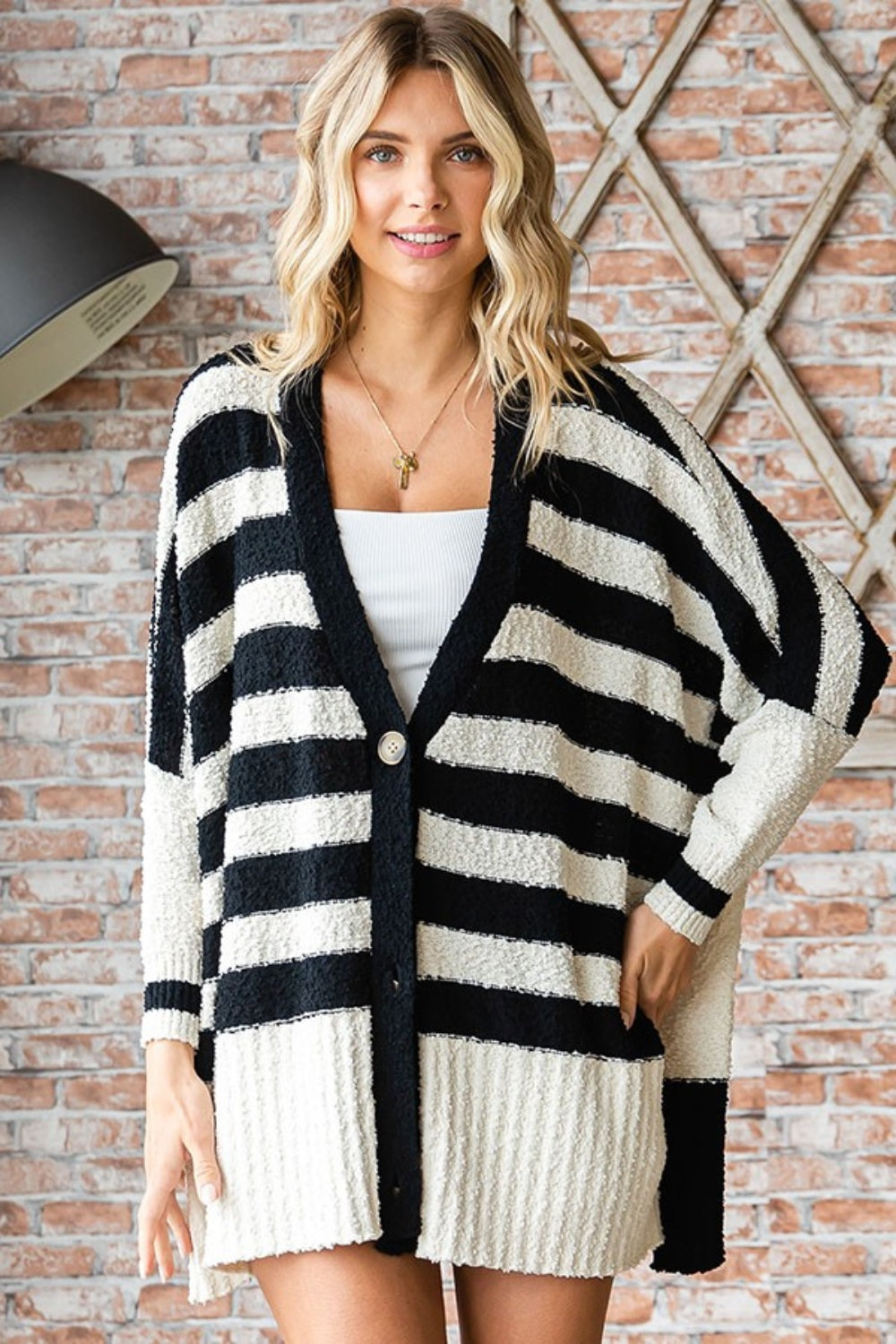 First Love Textured Striped Button Down Cardigan