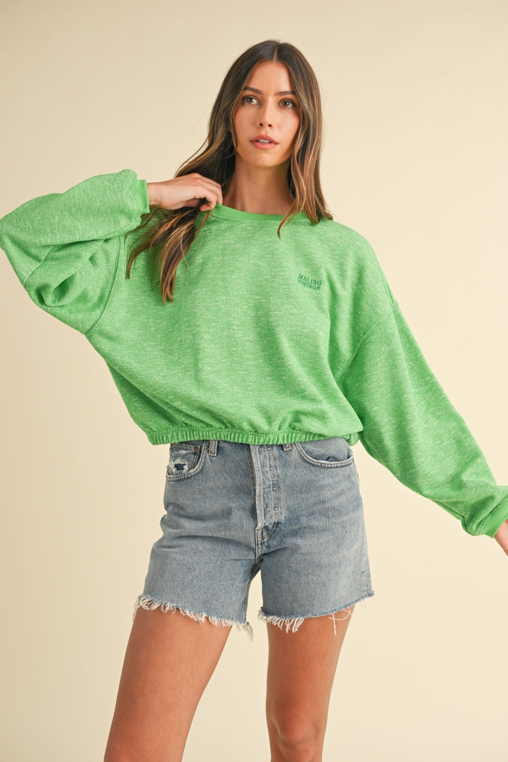 Mable Round Neck Letter Embroidery Crop Sweatshirt