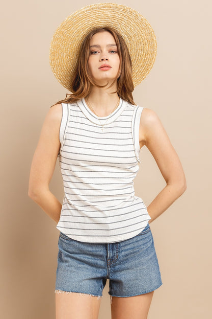 Ces Femme Striped Round Neck Tank