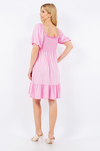 Celeste Full Size Ruffle Hem Short Sleeve Smocked Dress