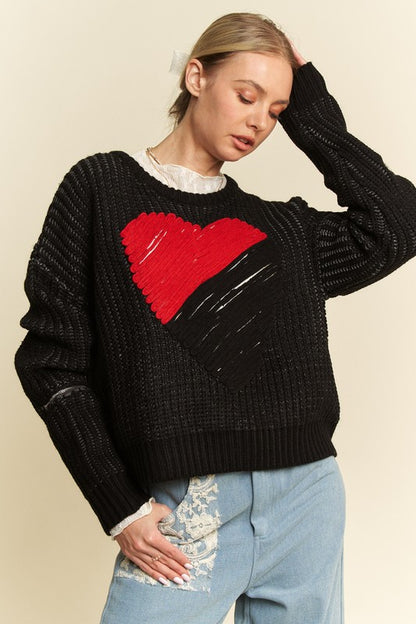 Davi & Dani Contrast Heart Dropped Shoulder Sweater