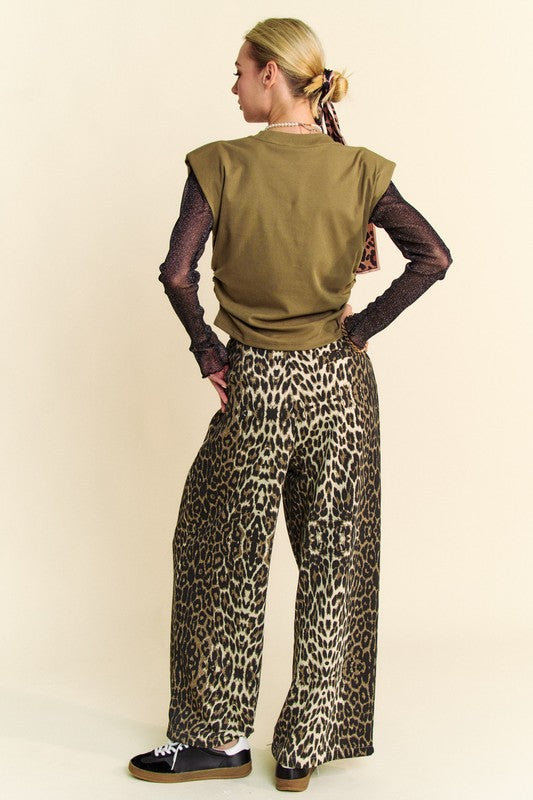 Davi & Dani Leopard Wide Leg Pants