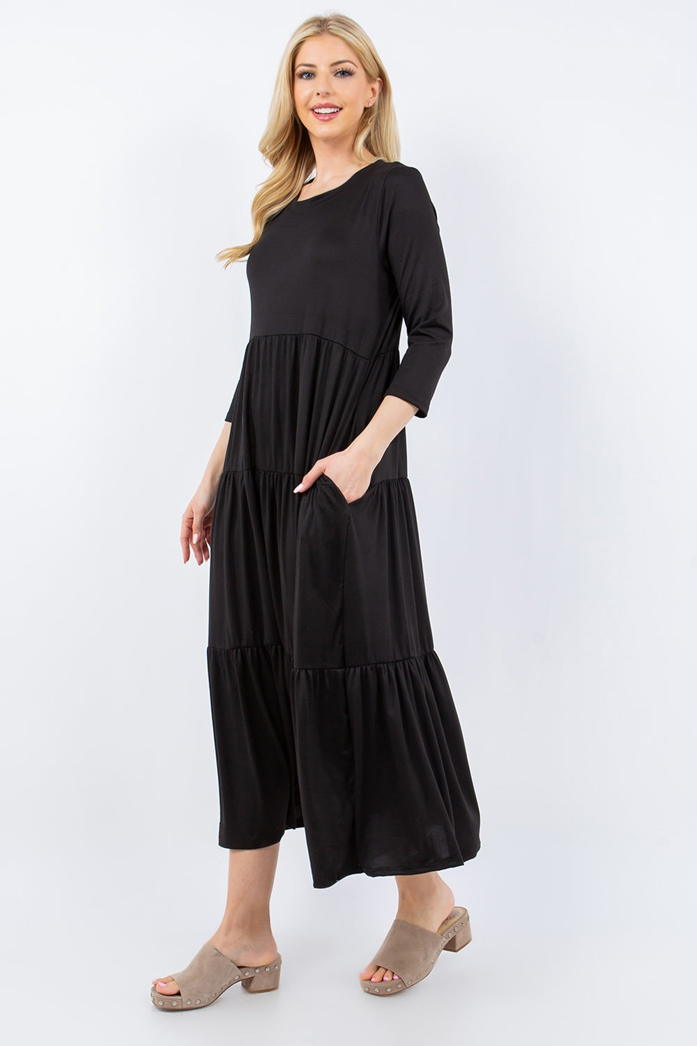 Celeste Full Size Tiered Midi Dress with Pockets