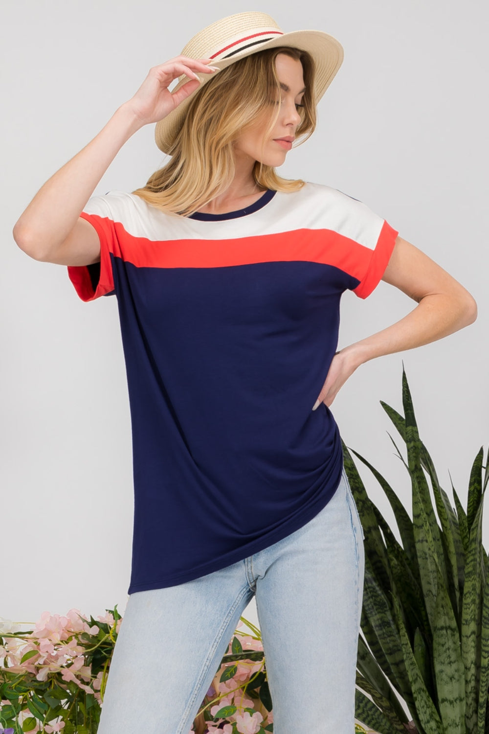 Celeste Full Size Color Block Round Neck Short Sleeve T-Shirt