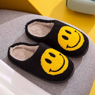 Melody Smiley Face Slippers - Black/Yellow