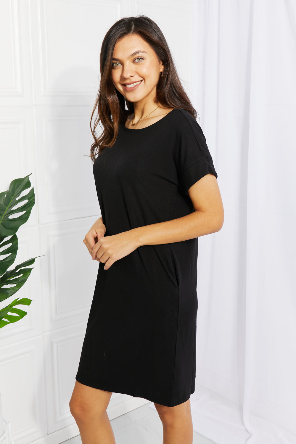 Zenana Chic in the City Full Size Rolled Short Sleeve Dress