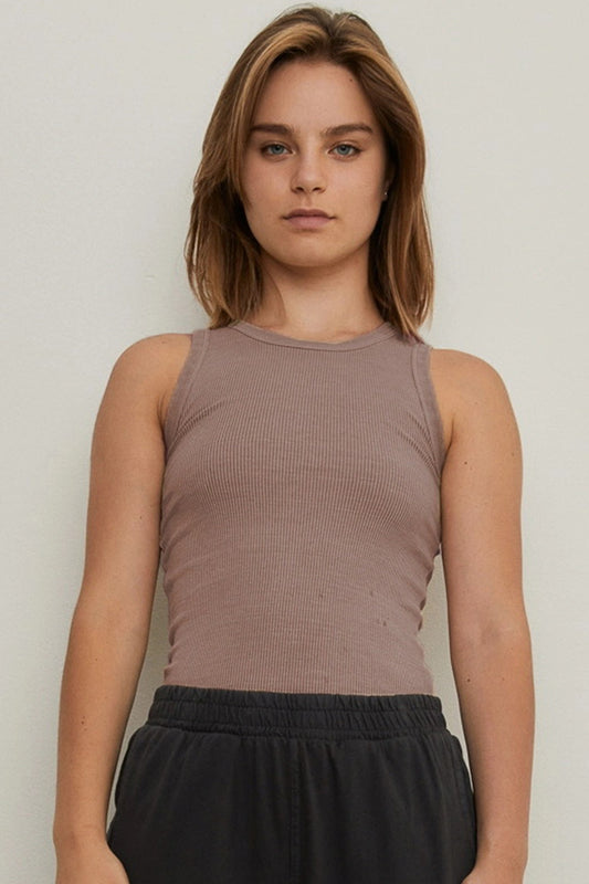 THE BLANK LAB Round Neck Ribbed Cropped Tank