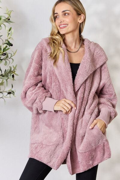 H&T Faux Fur Open Front Hooded Jacket