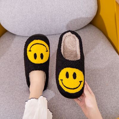 Melody Smiley Face Slippers - Black/Yellow