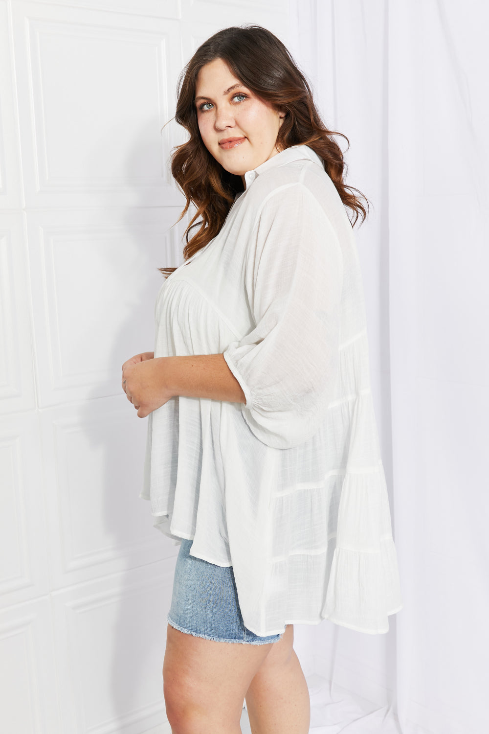 Sweet Lovely by Jen Fresh Start Full Size Button Down Babydoll Shirt