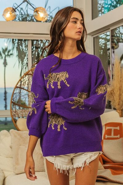 BiBi Tiger Pattern Long Sleeve Sweater