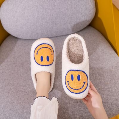 Melody Smiley Face Slippers - White/Yellow/Blue