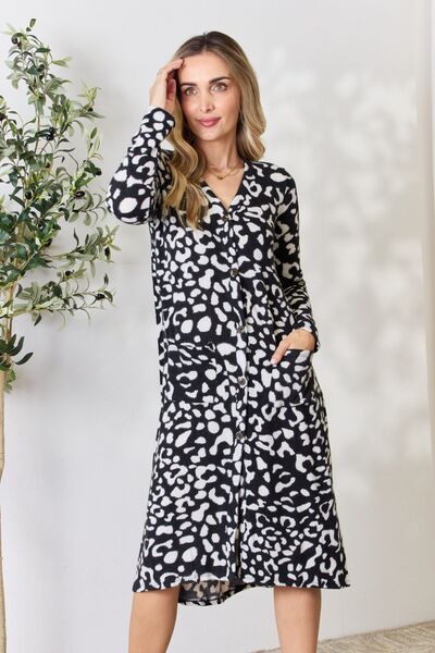 Celeste Full Size Animal Print Button Up Long Sleeve Cardigan