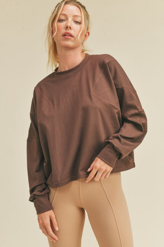 Kimberly C Full Size Dolman Sleeve Sweatshirt in Chocolate