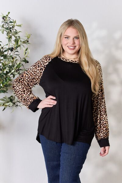 Celeste Full Size Leopard Round Neck Long Sleeve T-Shirt