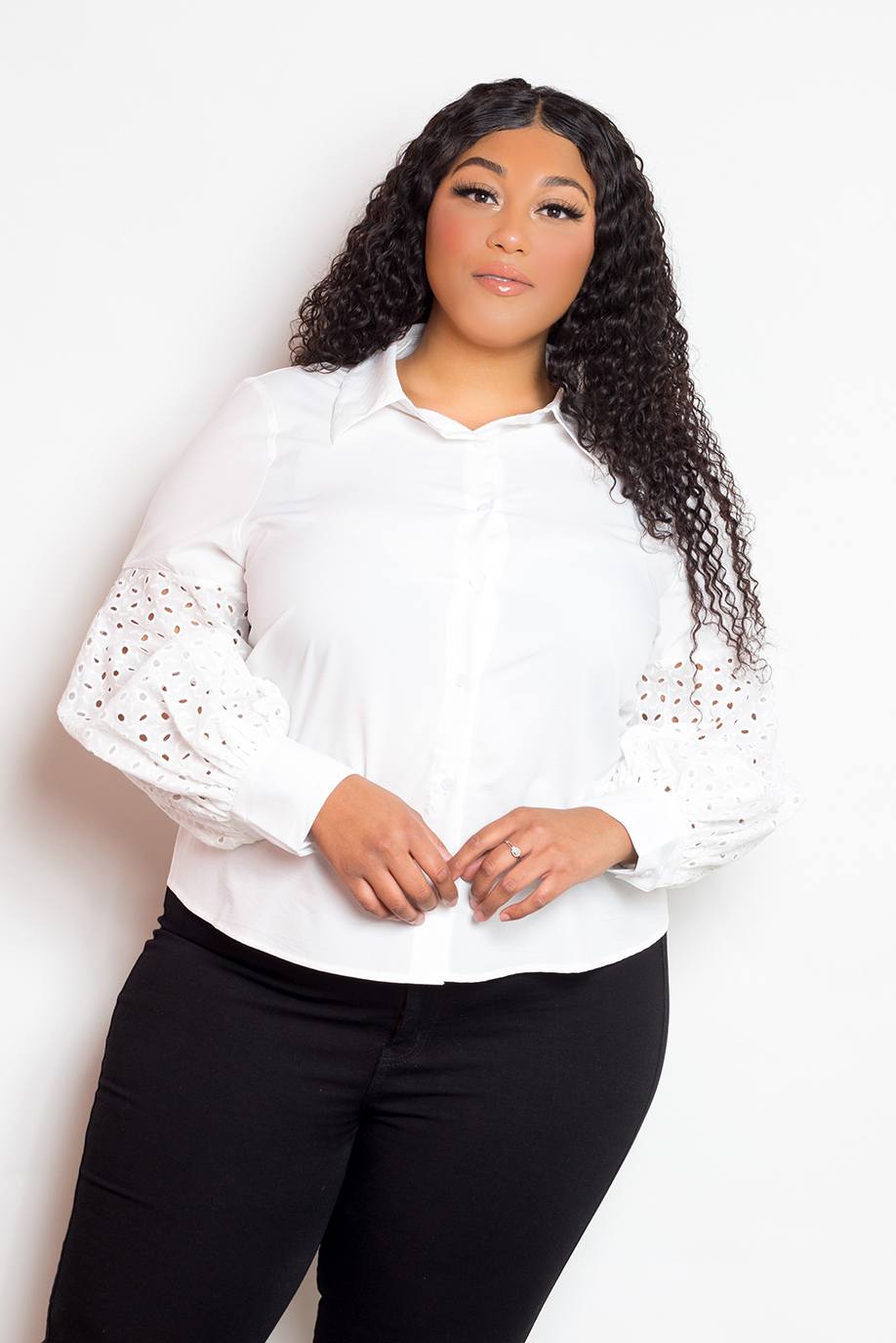PLUS SIZE Blouse With Punched Sleeves - Multiple Colors
