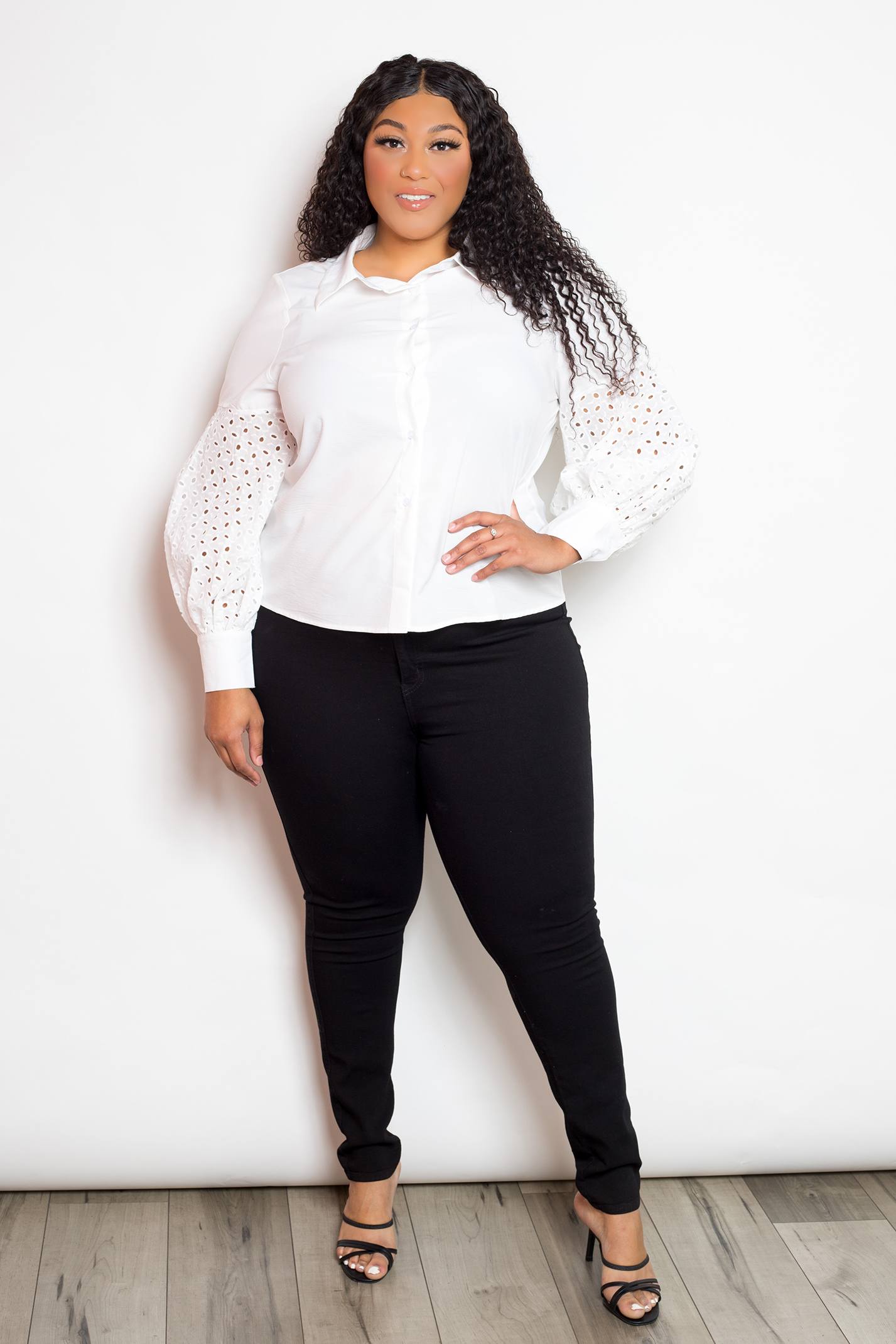 PLUS SIZE Blouse With Punched Sleeves - Multiple Colors