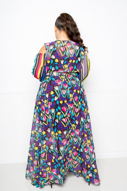 Plus Size Multi Print Chiffon Maxi Dress