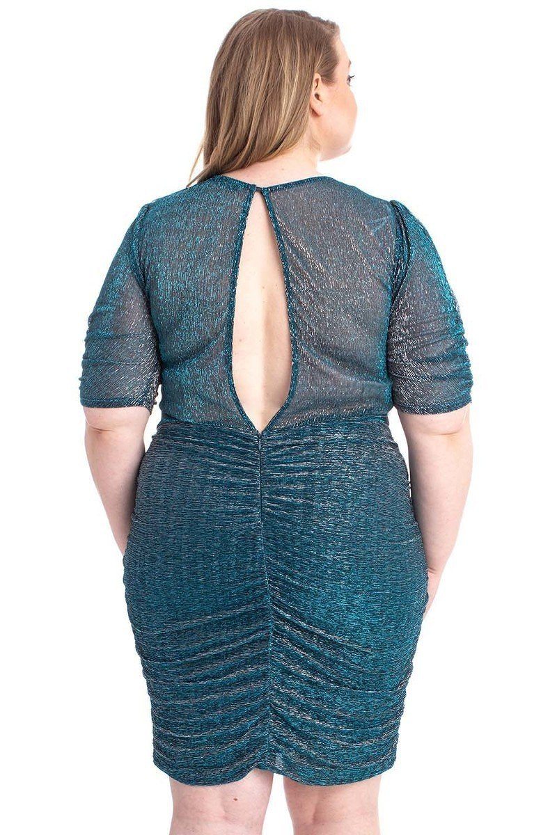Plus Size Midnight Blue Ribbed Shimmer Shirring Mini Dress