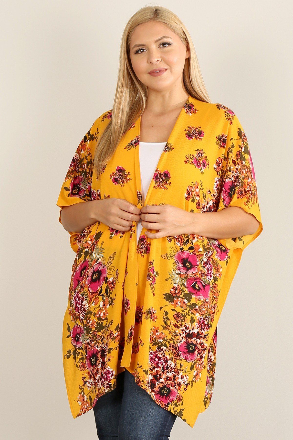 Plus Size Floral Print Kimono