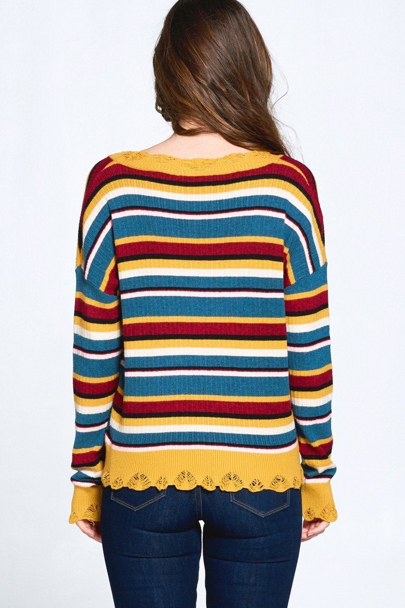 Multi-colored Variegated Striped Knit Sweater