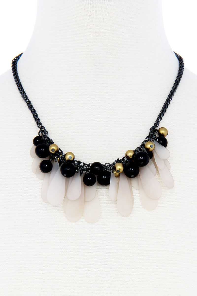 Black And Gold Balls With Tassel Statement Necklace