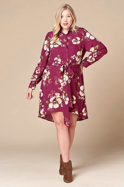 Floral Woven Button-down Collared Shirt Dress